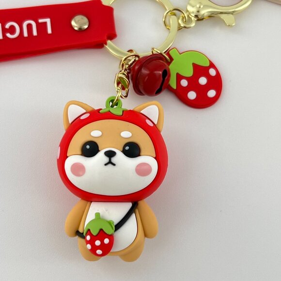 Strawberry Tote Bag J-pop Style with a Cute Red Strawberry Shiba Inu Key - Picture 10 of 10